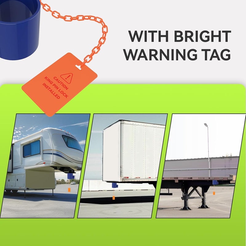 RVMATE 5th Wheel Lock (Blue), Heavy Duty Steel King Pin Lock with Anti-Theft Warning Tag, for 5th Wheel/Semi Trailers/RVs/Containers - Image 4